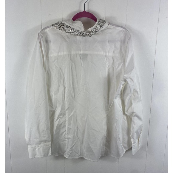 NWT Talbot's White Cotton Rhinestone Collared Long Sleeved Button Down Shirt 18 - Picture 5 of 6